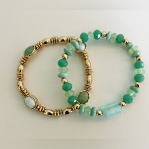 Green Goddess Stretch Bracelet Stack Green and Gold.